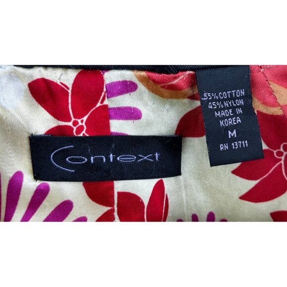 Context Trench Coat Womens M Belted Double Breasted Floral Lining Blk Retro Chic - Picture 5 of 13